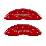 MGP 4 Caliper Covers Engraved Front & Rear Raptor Red finish silver ch 10213SRPTRD