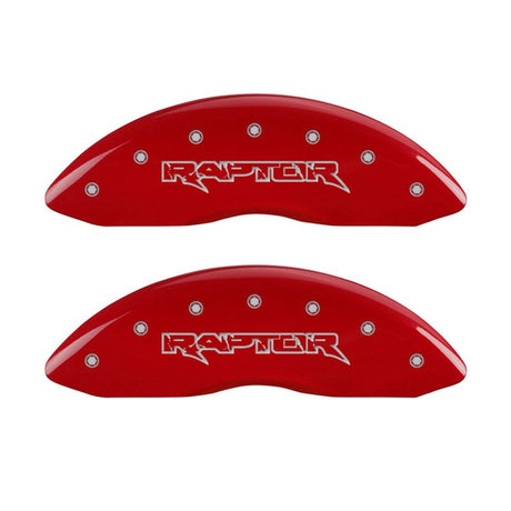 MGP 4 Caliper Covers Engraved Front & Rear Raptor Red finish silver ch 10213SRPTRD