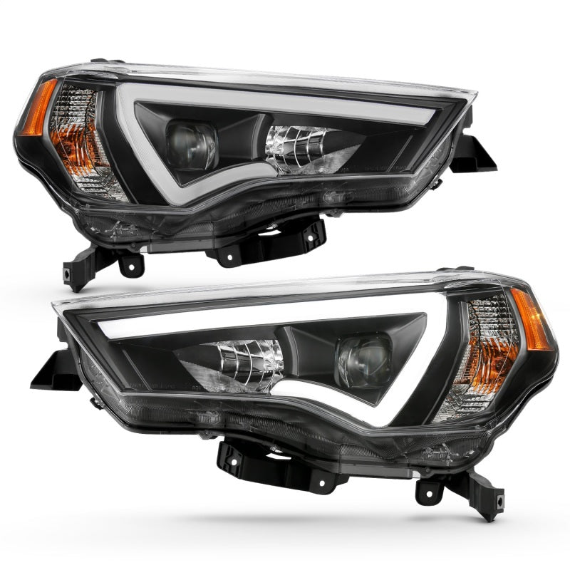 ANZO 14-18 Toyota 4 Runner Plank Style Projector Headlights Black w/ Amber 111416