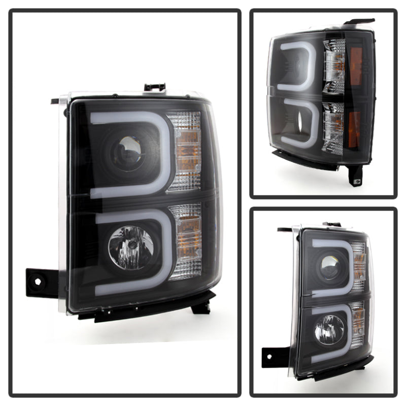 Spyder Chevy Silverado 1500 14-16 Projector Headlights Light Bar DRL Blk PRO-YD-CS14-LBDRL-BK 5079473