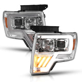 ANZO 2009-2014 Ford F-150 Projector Headlight Chrome Amber 111446