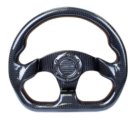 NRG Carbon Fiber Steering Wheel (320mm) Flat Bottom w/Shiny Black Carbon ST-009CF/BK