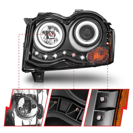 ANZO 2008-2010 Jeep Grand Cherokee Projector Headlights w/ Halo Black (CCFL) 111213