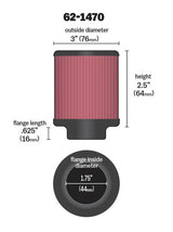 K&N 1.75 inch Vent 3 inch D 2.5 inch H Air Filter - Rubber Top 62-1470
