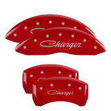 MGP 4 Caliper Covers Engraved Front & Rear Cursive/Charger Red finish silver ch