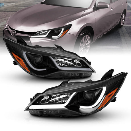 ANZO Projector Headlights With Plank Style Design Black w/Amber 15-16 Toyota Camry (4DR) 121518