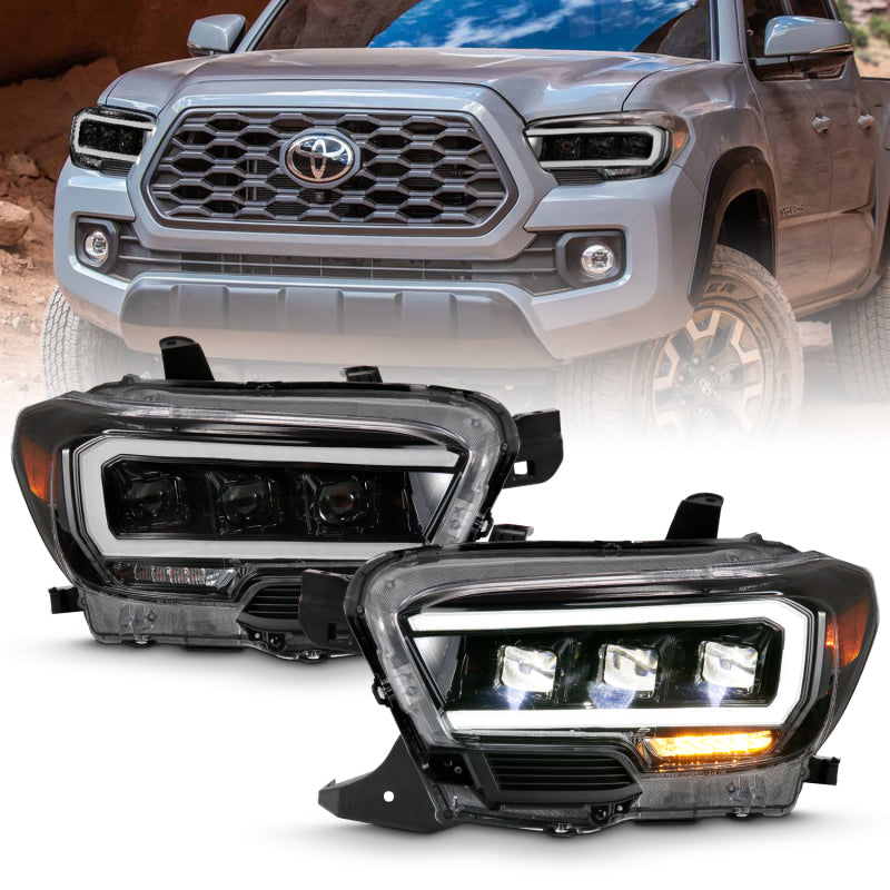 ANZO 2016-2018 Toyota Tacoma LED Projector Headlights Plank Style Black w/ Amber 111496