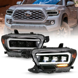 ANZO 2016-2018 Toyota Tacoma LED Projector Headlights Plank Style Black w/ Amber 111496
