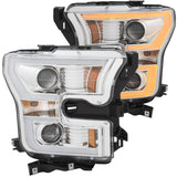 ANZO 2015-2017 Ford F-150 Projector Headlights w/ Plank Style Switchback Chrome w/ Amber 111358