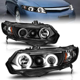ANZO 2006-2011 Honda Civic Projector Headlights w/ Halo Black (CCFL) 121062