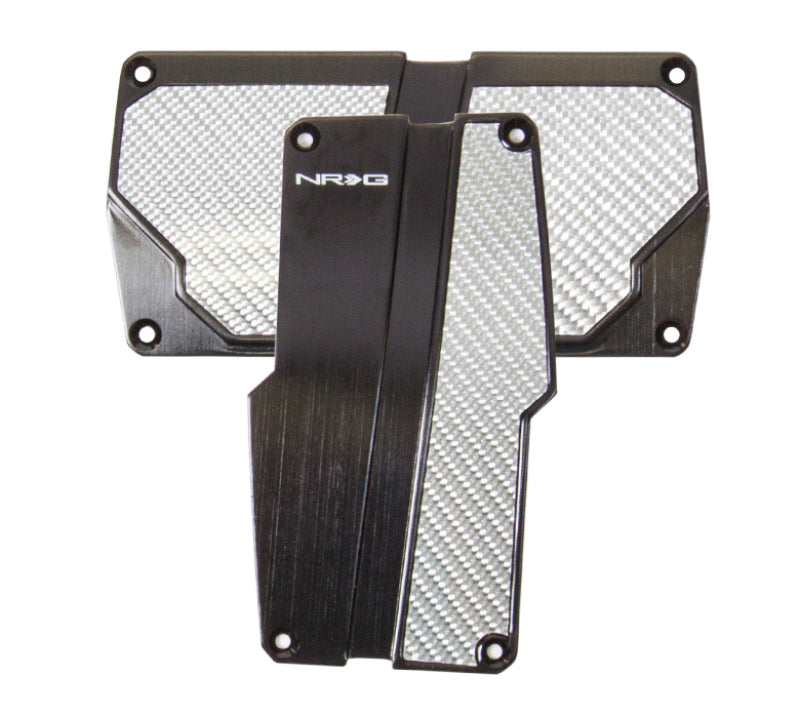 NRG Brushed Aluminum Sport Pedal A/T - Black w/Silver Carbon PDL-150BK