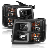 ANZO 07-13 Chevrolet Silverado 1500 Plank Style Projector Headlights Black w/ Amber 111410