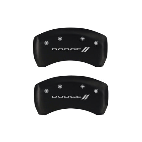 MGP 4 Caliper Covers Engraved Front & Rear With stripes/Dodge Red finish silver ch 12181SDD3RD