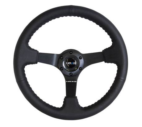 NRG Reinforced Steering Wheel (350mm / 3in. Deep) Bk Leather w/Bk BBall Stitch (Odi Bakchis Edition) RST-036MB-R