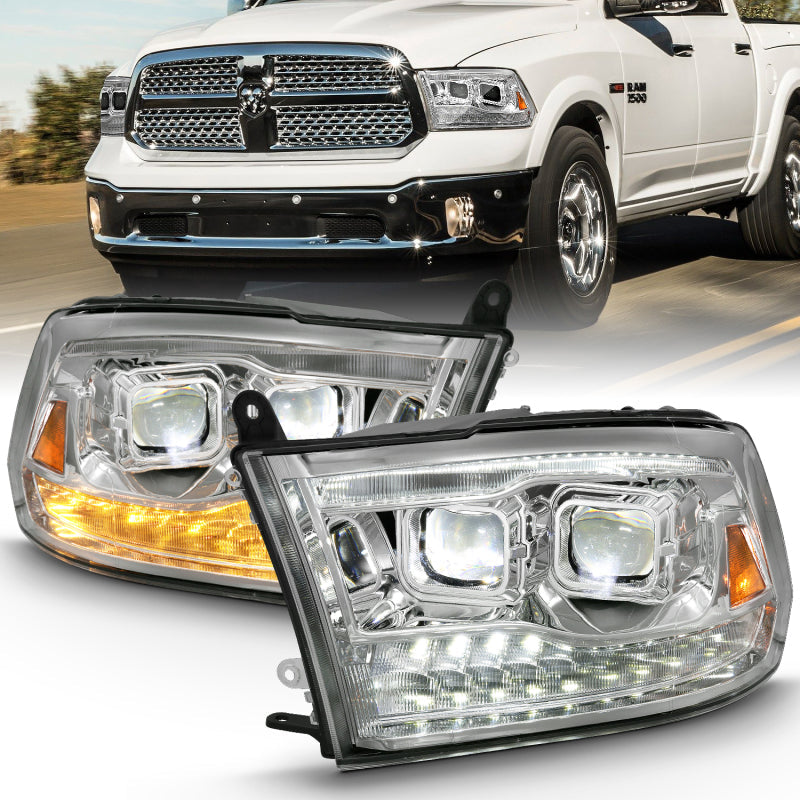 ANZO 2009-2018 Dodge Ram 1500 Led Projector Plank Style Switchback H.L Halo Chrome Amber (OE Style) 111465