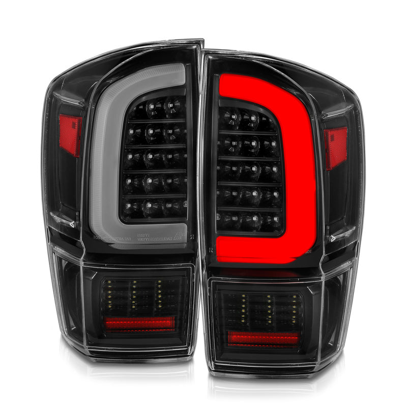ANZO 16-21 Toyota Tacoma LED Tail Lights - w/ Light Bar Sequential Black Housing & Clear Lens 311400