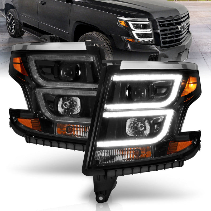 ANZO 2015-2020 Chevy Tahoe Projector Headlights Plank Style Black w/DRL 111492