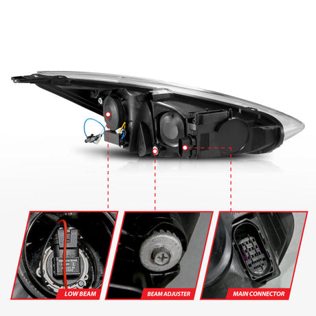 ANZO 15-18 Ford Focus Projector Headlights - w/ Light Bar Switchback Black Housing 121564