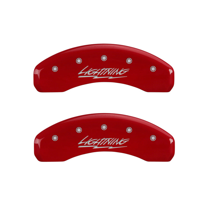 MGP 4 Caliper Covers Engraved Front & Rear Lightning Red finish silver ch 10021SLTGRD