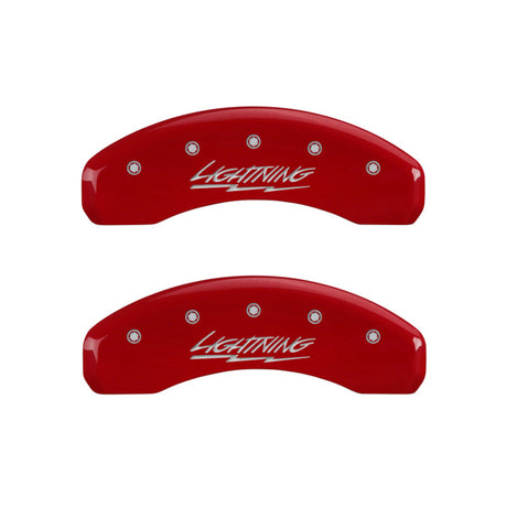 MGP 4 Caliper Covers Engraved Front & Rear Lightning Red finish silver ch 10021SLTGRD