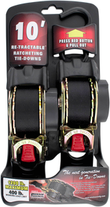 ERICKSON Retractable Ratchet Tie-Downs - 10' - Black 34415