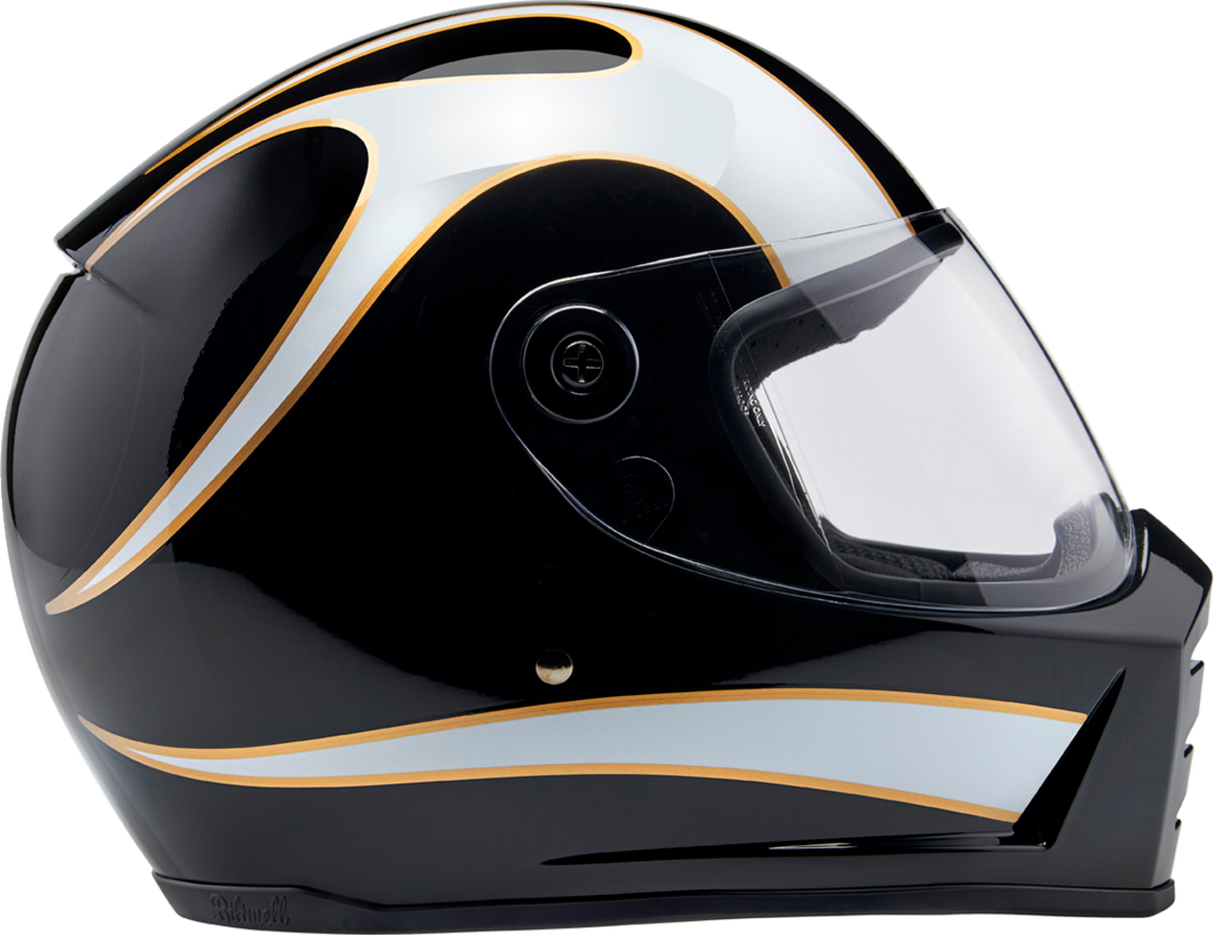 BILTWELL Lane Splitter Helmet - Gloss Black/White Flames - Small 1004-570-502