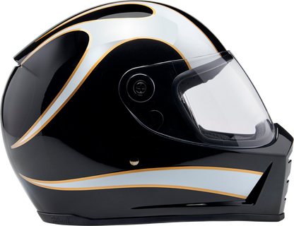 BILTWELL Lane Splitter Helmet - Gloss Black/White Flames - Large 1004-570-504