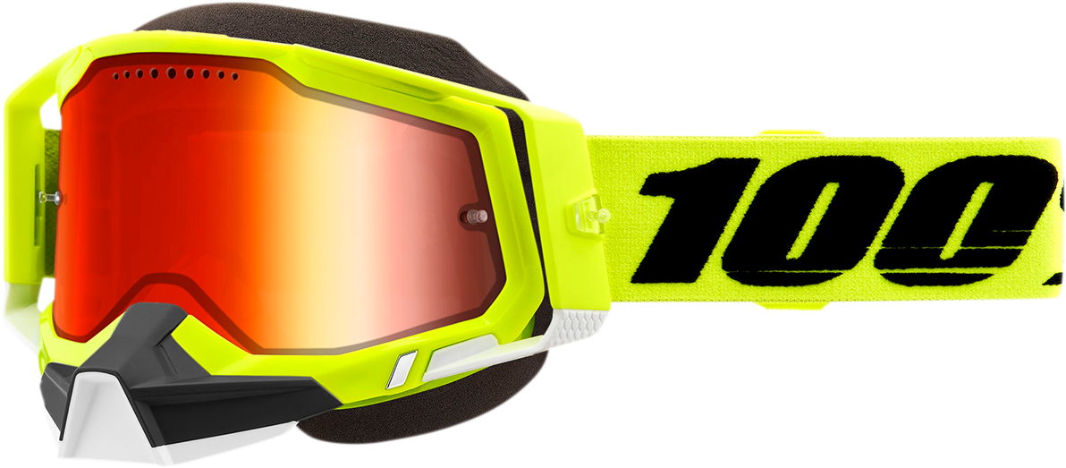 100% Racecraft 2 Snow Goggles - Fluo Yellow - Red Mirror 50012-00004