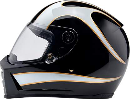 BILTWELL Lane Splitter Helmet - Gloss Black/White Flames - Large 1004-570-504