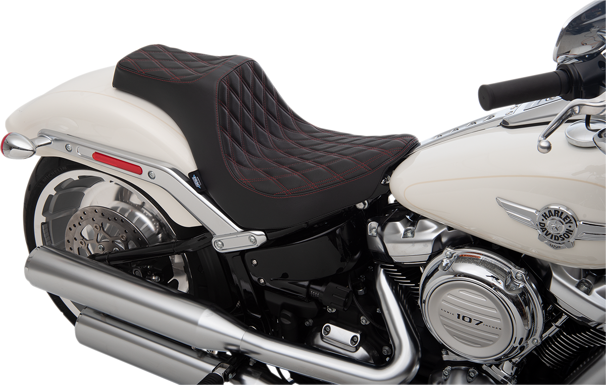 DRAG SPECIALTIES Predator III Seat - Double Diamond - Red Stitching - FLFB/S '18-'22 0802-1190