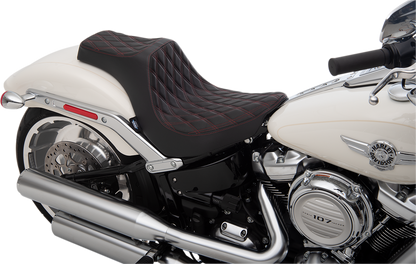 DRAG SPECIALTIES Predator III Seat - Double Diamond - Red Stitching - FLFB/S '18-'22 0802-1190