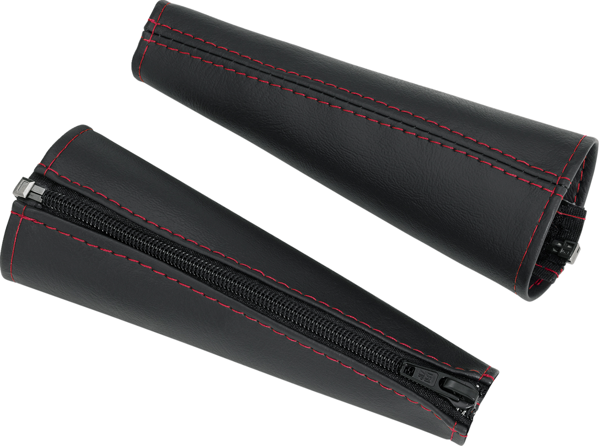 SHOW CHROME Seat Belt Covers - Black w/ Red Stitching H44-5RED