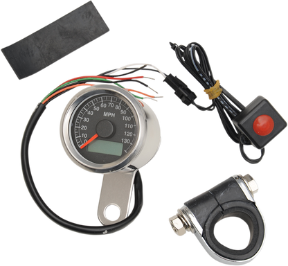 DRAG SPECIALTIES 1.87" MPH Programmable Mini Electronic Speedometer with Odometer/Tripmeter - Polished - Black Face 21-6899NU