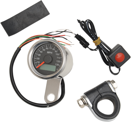 DRAG SPECIALTIES 1.87" MPH Programmable Mini Electronic Speedometer with Odometer/Tripmeter - Polished - Black Face 21-6899NU