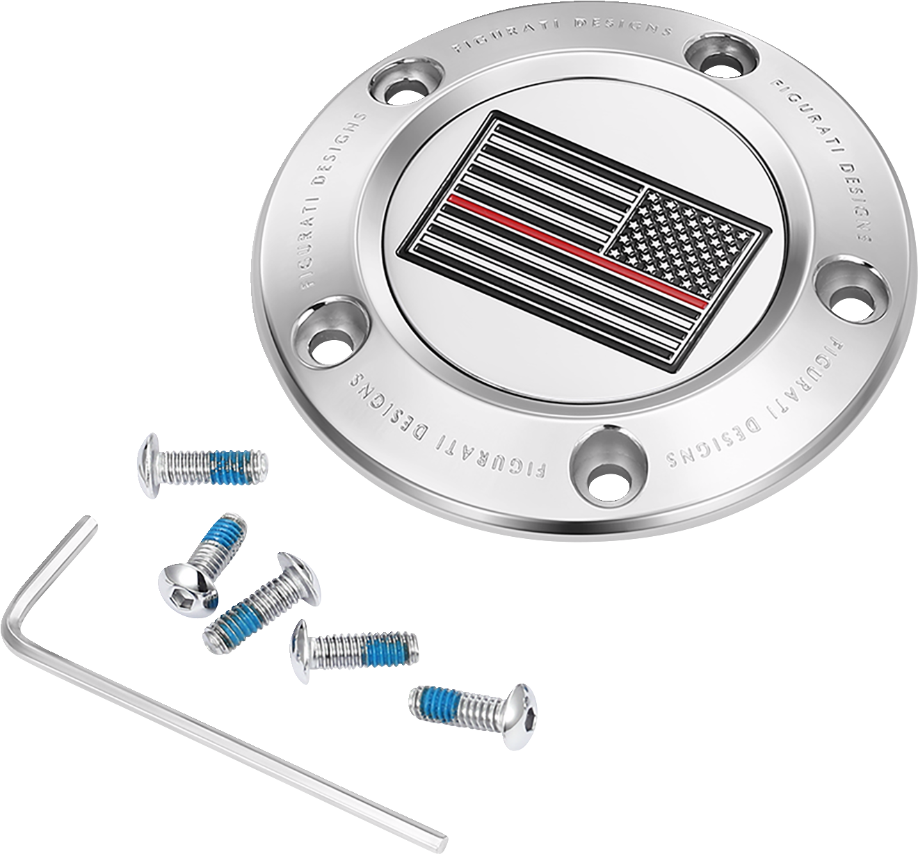 FIGURATI DESIGNS Timing Cover - 5 Hole - American - Red Line - Stainless Steel FD73-TC-5H-SS