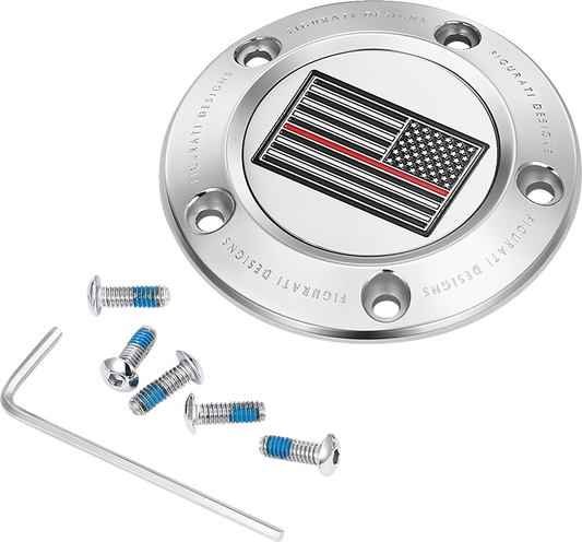 FIGURATI DESIGNS Timing Cover - 5 Hole - American - Red Line - Stainless Steel FD73-TC-5H-SS