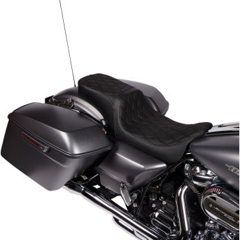 DRAG SPECIALTIES Predator 2-Up Seat - Vinyl - Double Diamond - w/ Backrest - FLH '08-'23  0801-1500