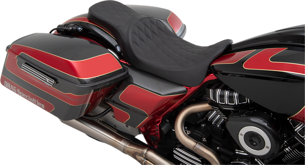 DRAG SPECIALTIES Predator 2-Up Seat - Double Diamond - Solar Leather - FL '08-'22 0801-1270