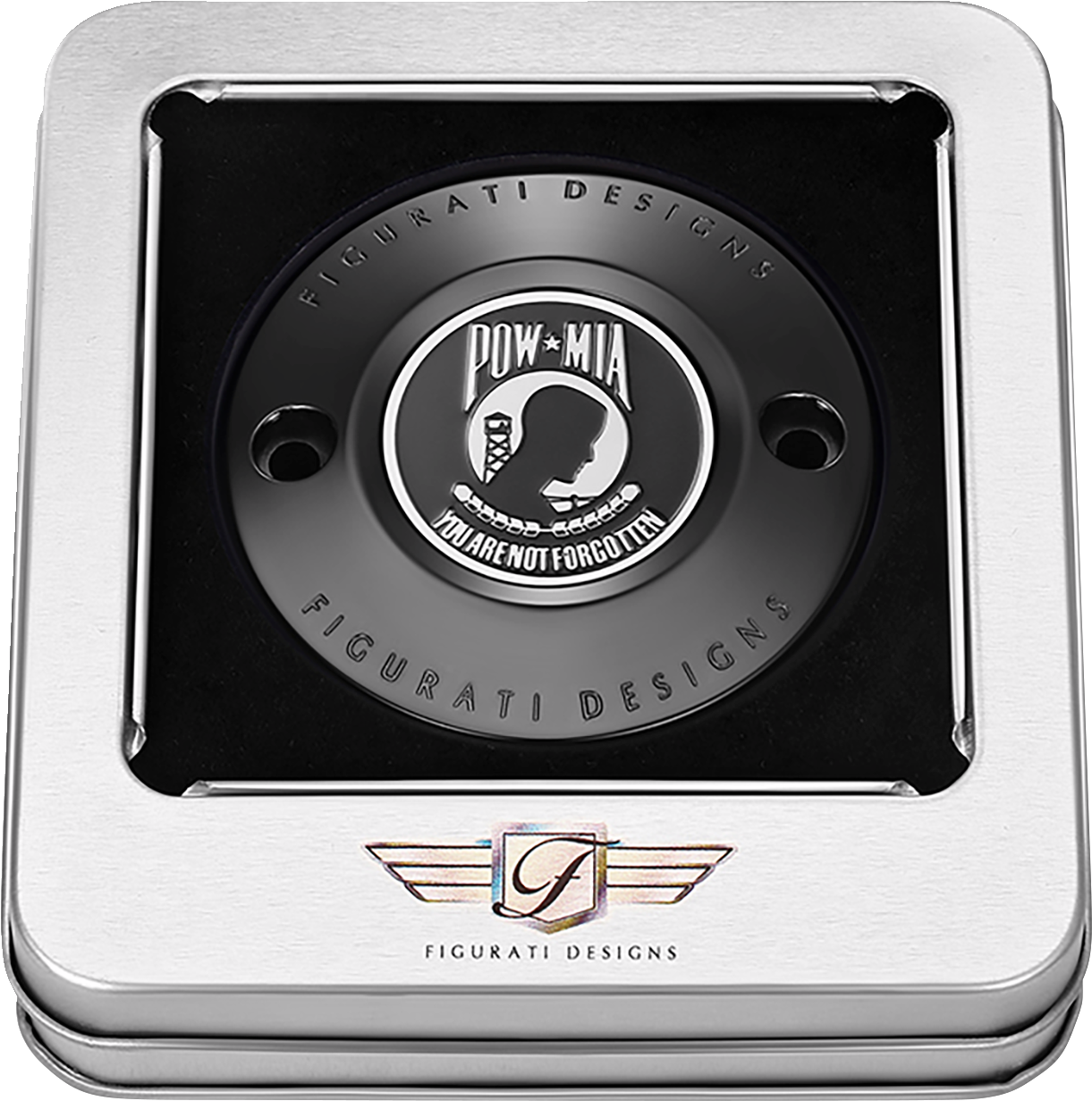 FIGURATI DESIGNS Timing Cover - 2 Hole - POW MIA - Black FD50-TC-2H-BLK