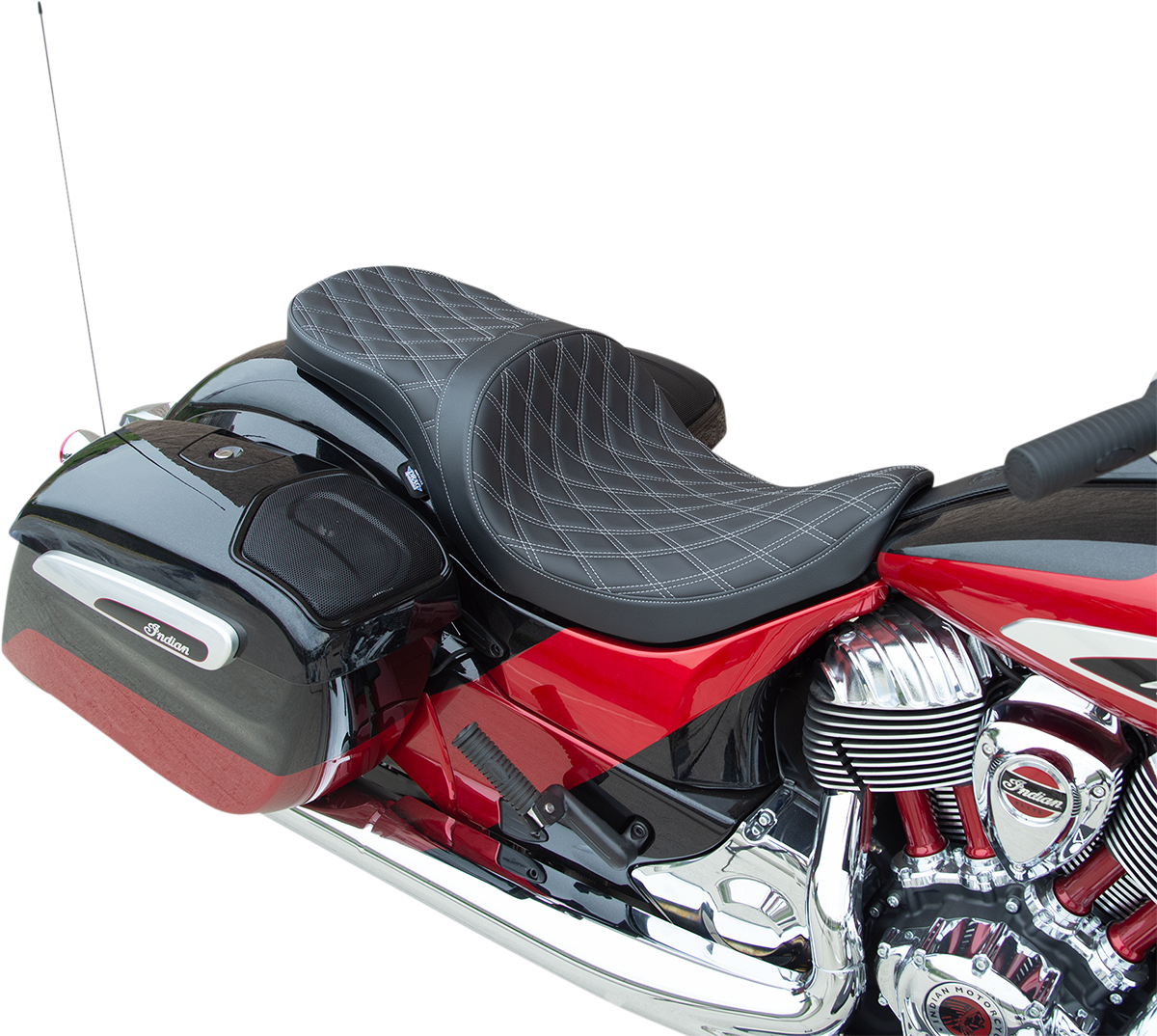 DRAG SPECIALTIES Asiento Touring de perfil bajo - Doble diamante con costuras plateadas - '14-'22 Indian 0810-2260 