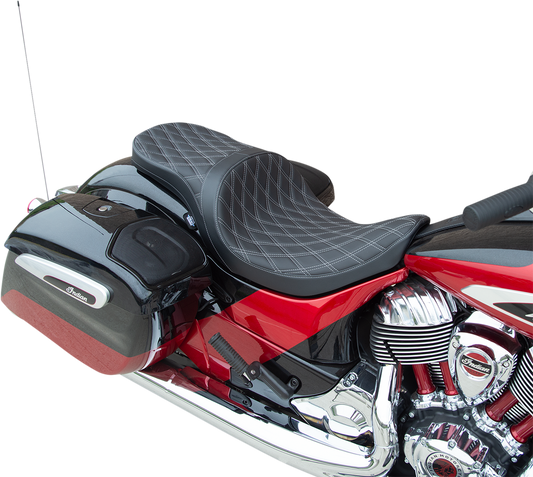 DRAG SPECIALTIES Low Profile Touring Seat - Double Diamond w/ Silver Stitching - '14-'22 Indian 0810-2260