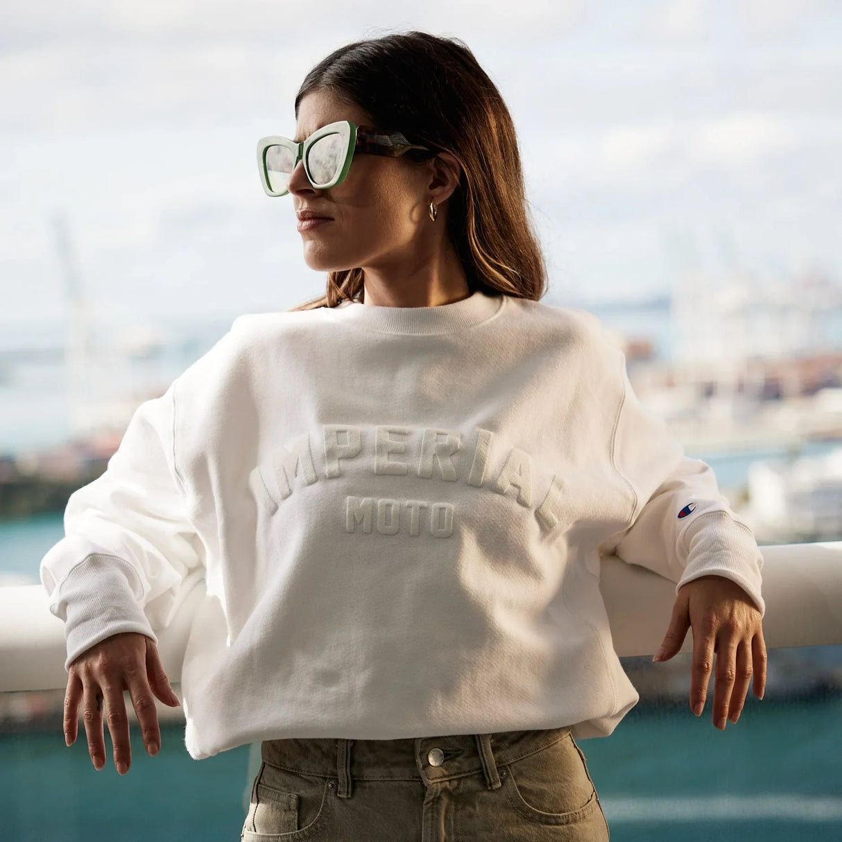 IN STOCK IMPERIALMOTO White Hot Varsity Crewneck - LARGE