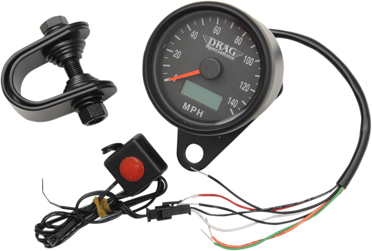 DRAG SPECIALTIES 2.4" MPH Programmable Mini Electronic Speedometer with Odometer/Tripmeter - Matte Black - Black Face 21-6893BDSNU