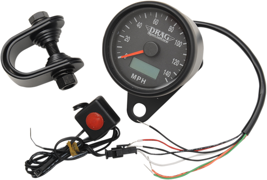 DRAG SPECIALTIES 2.4" MPH Programmable Mini Electronic Speedometer with Odometer/Tripmeter - Matte Black - Black Face 21-6893BDSNU