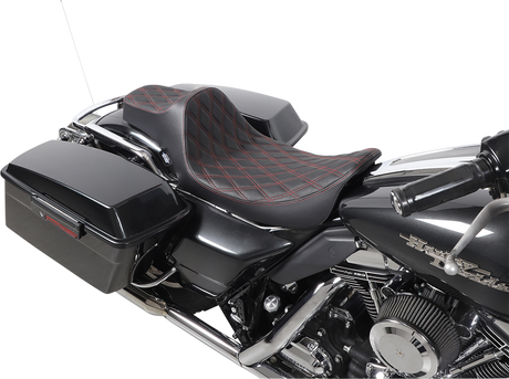 DRAG SPECIALTIES Extended Reach Predator III Seat - Double Diamond - Black w/ Red Thread NOT A 2-UP SEAT 8011371