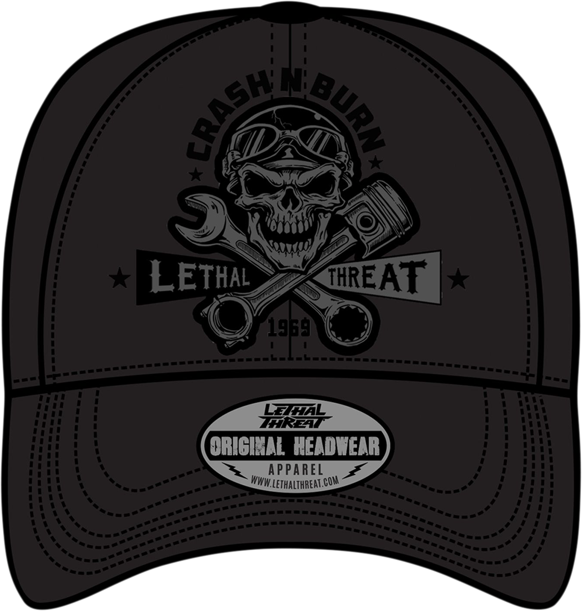 LETHAL THREAT Crash 'n Burn Baseball Hat - Black - One Size HT82101