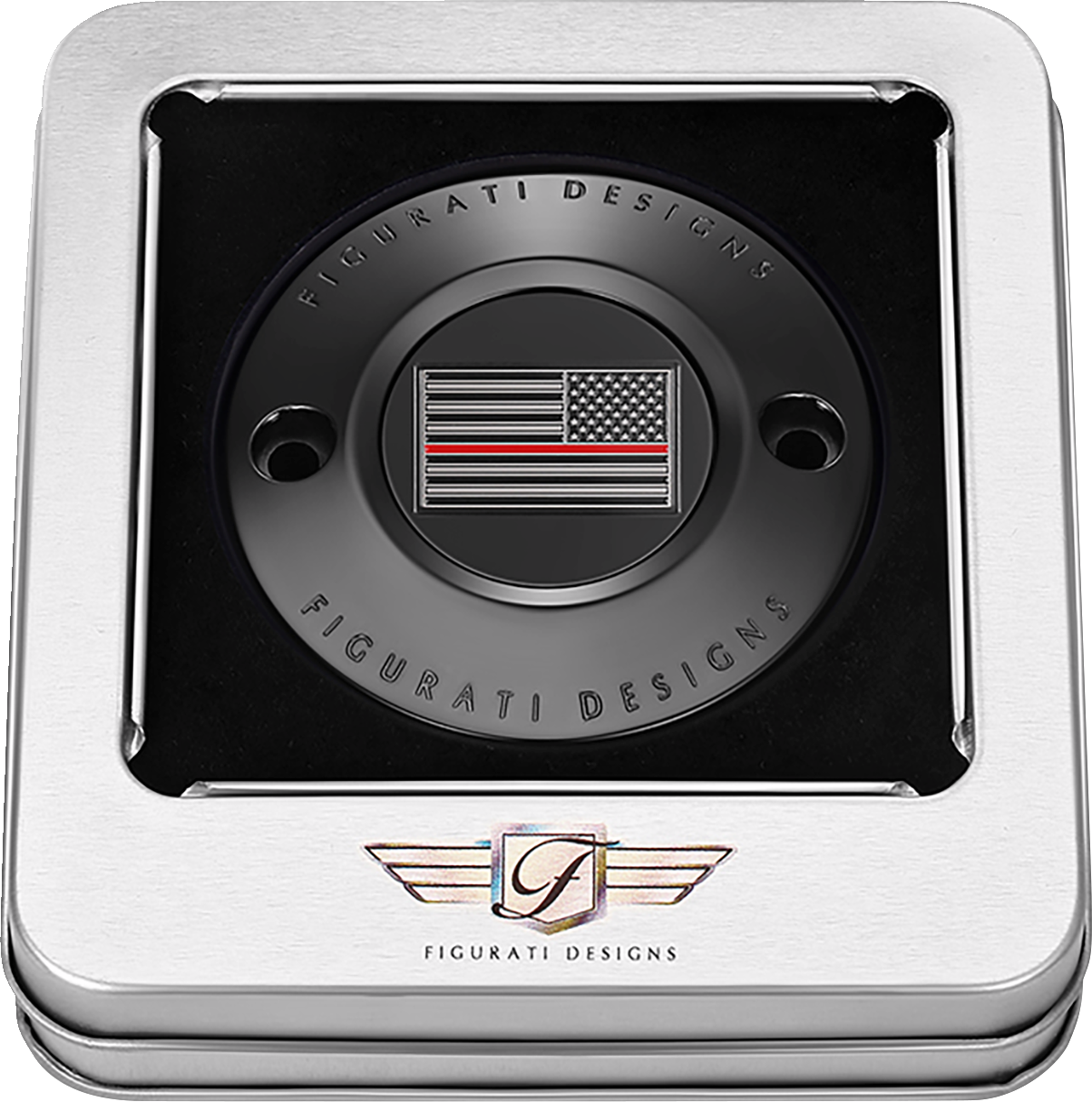 FIGURATI DESIGNS Timing Cover - 2 Hole - American - Red Line - Black FD75-TC-2H-BLK