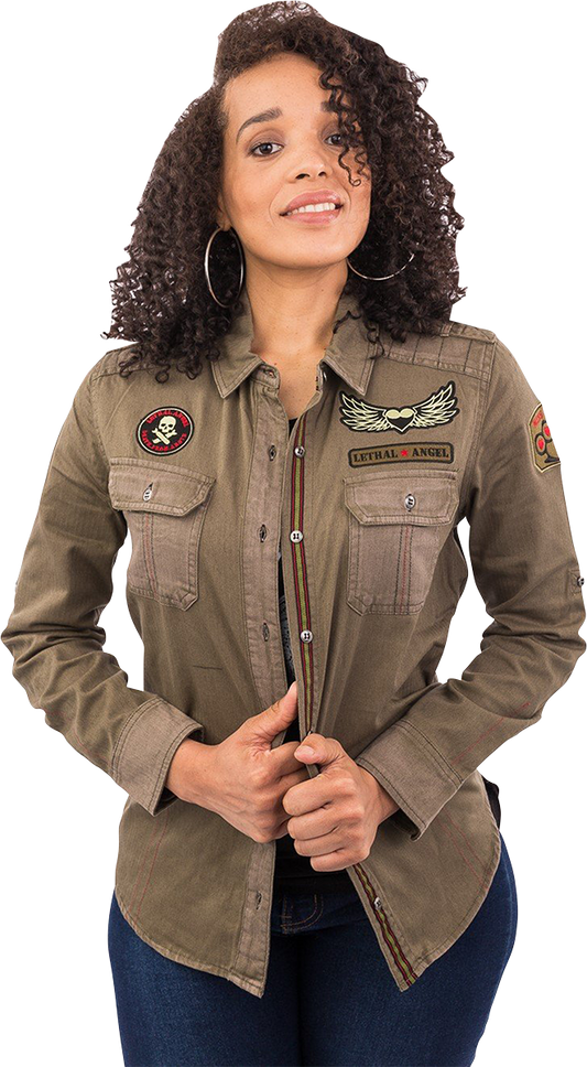 LETHAL THREAT Women's Untamed Long-Sleeve Shirt - Army Green - Large LA60125L