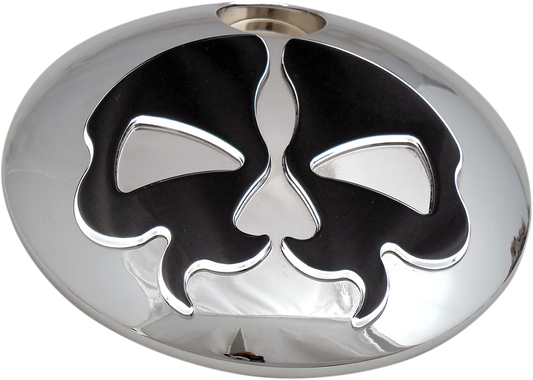 DRAG SPECIALTIES Fuel Door - Split Skull - Chrome with Black 78051