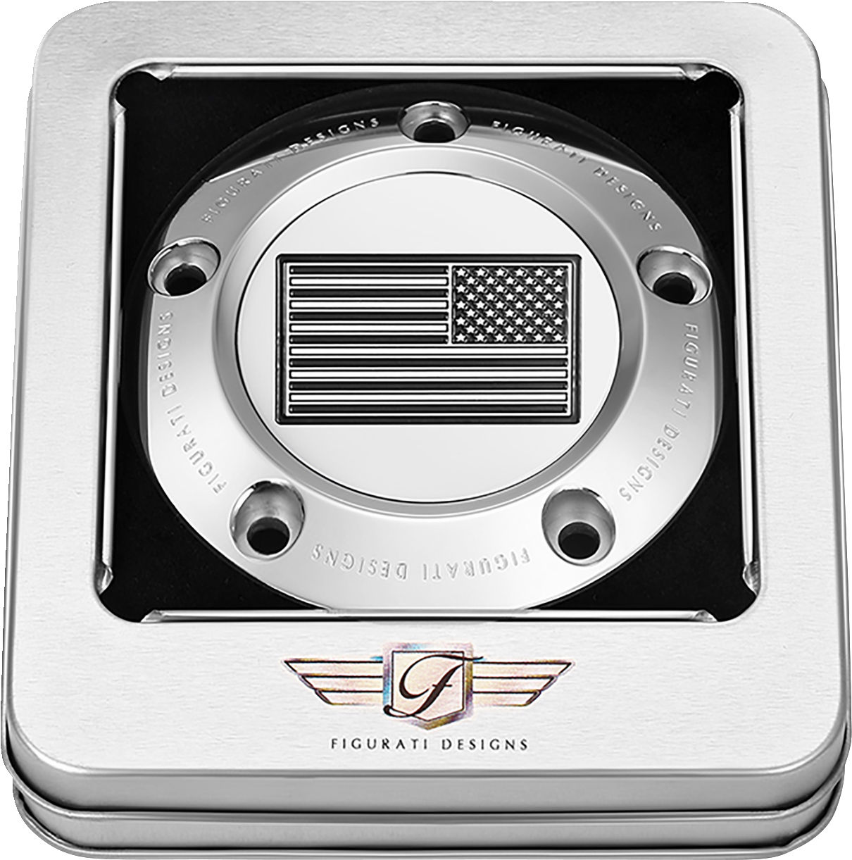 FIGURATI DESIGNS Timing Cover - 5 Hole - American - Contrast Cut - Stainless Steel FD26R-TC-5H-SS